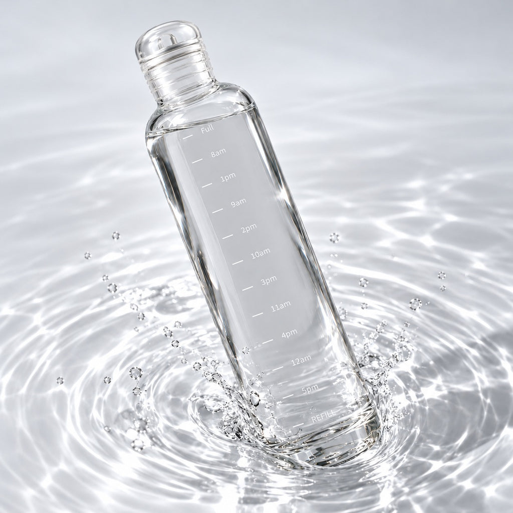 Nivosa glass bottle dipping into water with ripples